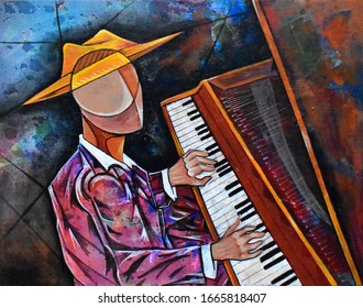 Cubist surrealism musician  painting modern abstract design