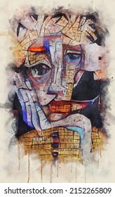 Cubists painted human faces abstract. Calm acrylic paint with a pale tint.
