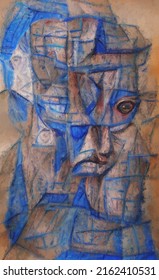 Cubists painted human faces abstract. Calm acrylic paint with a pale tint.
