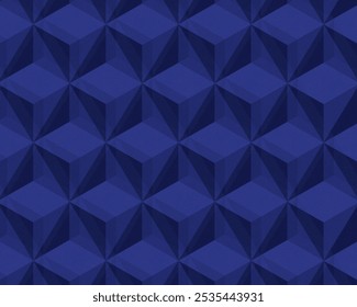 Cuboid blue pattern. Abstract cube pattern background. 3D optical illusion tumbling blocks hexagon tiles.