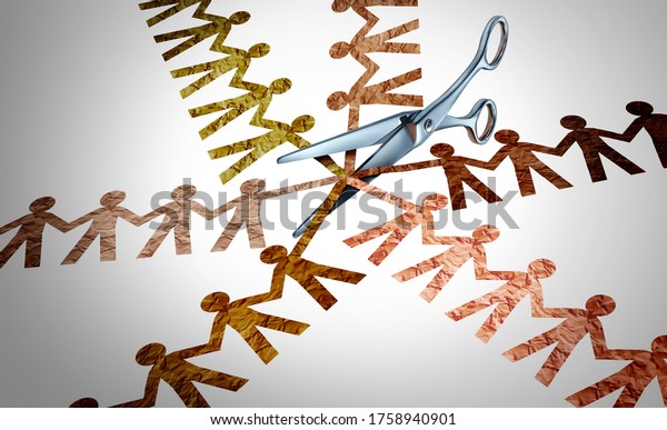 Cultural\
divide and social discrimination as a racism concept or community\
diversity conflict symbol as racist policy separating and dividing\
a diverse society with 3D illustration\
elements.