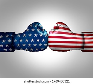 Culture War And Cultural Wars Concept Or USA Heritage And Divided American Politics As Different Philosophy As Cultures Fighting In Conflict In The United States In A 3D Illustration Style.