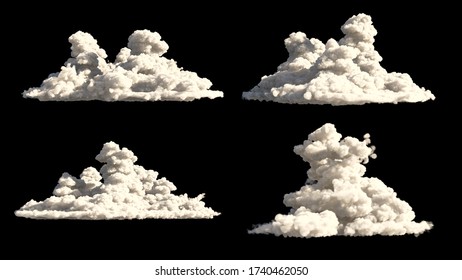 Cumulus clouds on black background 3d illustration