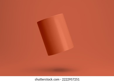 Cup 3d Illustration. Realistic Orange Mug Mock Up Template. Easy To Change Colors.. Orange Cup On Orange Background.