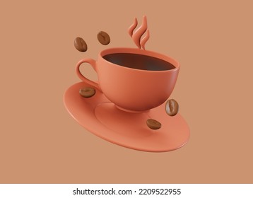 cup of coffee with beans 3d rendering