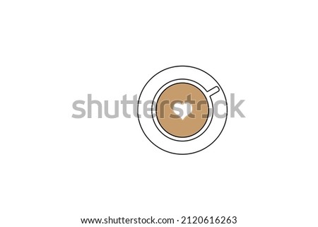 Cup of coffee simle illustaration, top view isolated on White background.