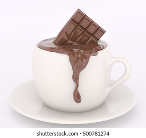 Cup Of Melting Bar Of Chocolate Isolated 3d Rendering