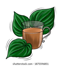 Cup Of Natural Herbal Kava Tea, Hand Drawn Illustration