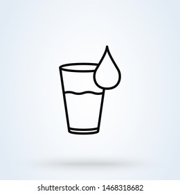 Cup And Water Drop. Line Art Simple Modern Icon Design Illustration.