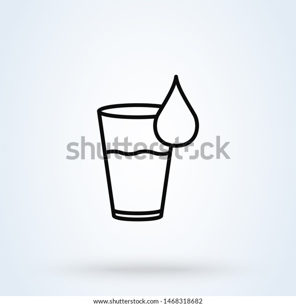 Cup Water Drop Line Art Simple Stock Illustration