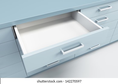 Cupboard With Opened Empty Drawer