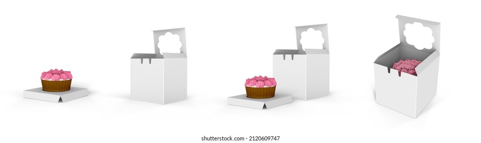 Cupcake Cardboard Box Packaging With Clear Window 3D Rendering