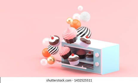 
Cupcakes floating out of the oven Surrounded by colorful balls on a pink background.-3d rendering.
 - Powered by Shutterstock