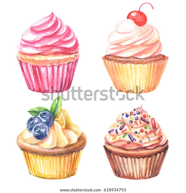 Cupcakes Watercolor Set のイラスト素材