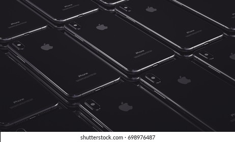 CUPERTINO, USA - 17 August 2017: Apple iPhone X 3D Illustration with Apple Inc logo Illustrative Editorial Image