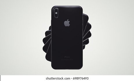 CUPERTINO, USA - 17 August 2017: Apple iPhone X 3D Illustration with Apple Inc logo Illustrative Editorial Image