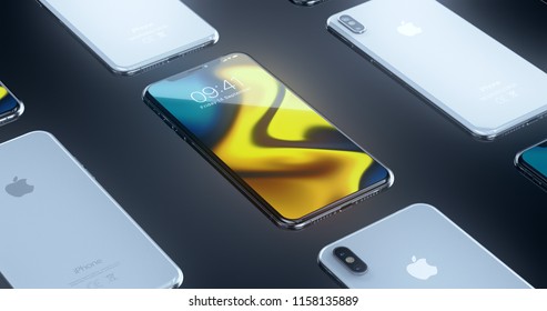 CUPERTINO, USA - 17 August 2018: New Apple iPhone X 3D Illustration with Apple Inc logo ILLUSTRATIVE EDITORIAL
​