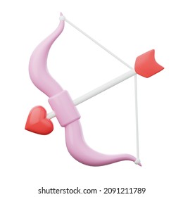 Cupid bow with heart love arrow icon. Valentine's Day concept 3d render illustration.