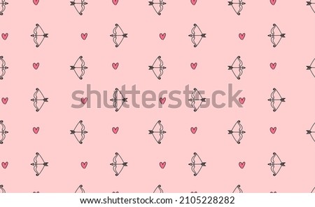 Cupid's bow and arrow seamless pattern. Pink romantic background. Happy valentines day