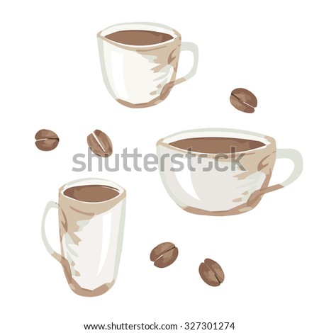 Cups and coffee beans