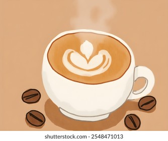 Cups of coffee with latte art, steaming mugs, coffee beans, and cozy café scenes. - Powered by Shutterstock