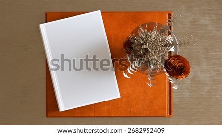 Curated interior table decor props with a book 3d rendering