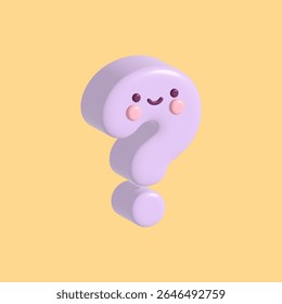 A curious 3D question mark icon with a thoughtful expression, rendered in a soft pastel purple. Perfect for help sections, FAQs, or inquiry prompts in user interfaces.
