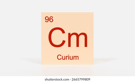 Curium Element 3D Render - Periodic Table Box with Atomic Number 96, Scientific Education, Chemistry Classroom, Modern Science Poster, and Laboratory Wall Art