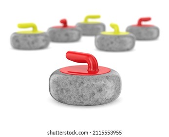 curling stones on white background. Isolated 3D illustration