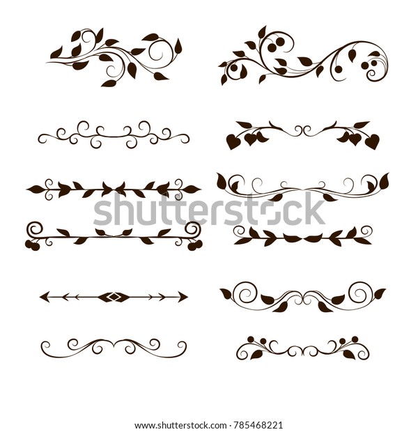 Curls and scrolls set. Frame and Dividers with\
plant elements