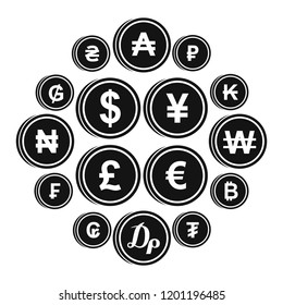 Currency from different countries icons set in simple style. Money Symbols set collection illustration
