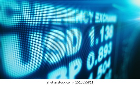 Currency Exchange Number Board In Europe, USD GBP And Other Money Rates