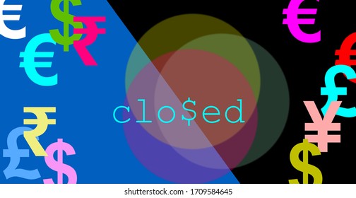 Currency, Finance And Business. Illustration Related To The Economy. Closed In Text With The US Coin Symbol Embedded In The Letter S. Random Currency; Euro, Rupee, Dollar, Pound, Yuan And Yen