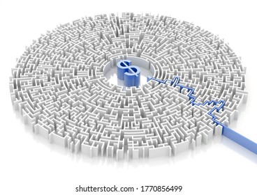 Currency maze, challenge and forex metaphors; original 3d rendering