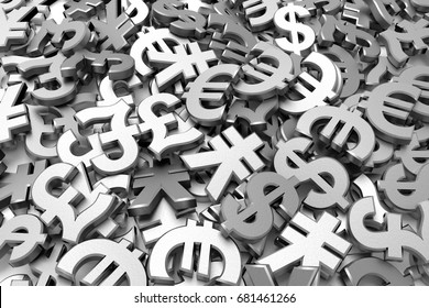 Currency Symbols Background. 3D Rendering.