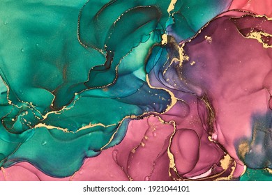 Currents of translucent hues, snaking metallic swirls, and foamy sprays of color shape the landscape of these free-flowing textures. Natural luxury abstract fluid art painting in alcohol ink technique