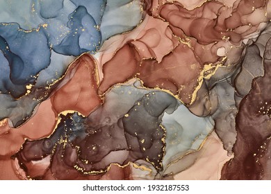 Currents of translucent hues, snaking metallic swirls, and foamy sprays of color shape the landscape of these free-flowing textures. Natural luxury abstract fluid art painting in alcohol ink technique
