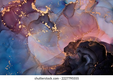 Currents of translucent hues, snaking metallic swirls, and foamy sprays of color shape the landscape of these free-flowing textures. Natural luxury abstract fluid art painting in alcohol ink technique