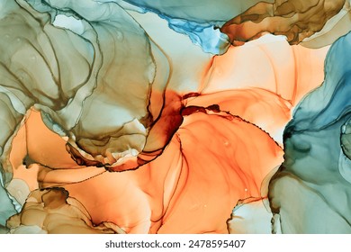 Currents of translucent hues, snaking metallic swirls, and foamy sprays of color shape the landscape of these free-flowing textures. Natural luxury abstract fluid art painting in liquid ink technique