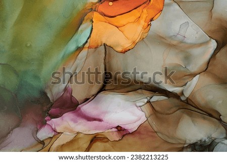 Currents of translucent hues, snaking metallic swirls, and foamy sprays of color shape the landscape of these free-flowing textures. Natural luxury abstract fluid art painting in liquid ink technique