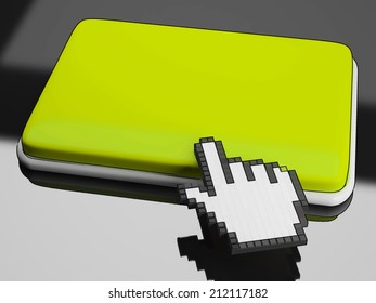 Cursor Hand On Button Background Showing Blank Copyspace Click Here