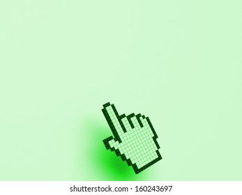 Cursor Hand On Green Background Showing Blank Copyspace Website