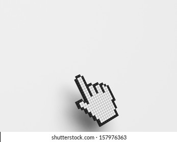 Cursor Hand On White Background Showing Blank Copyspace Website