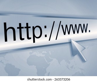 Cursor Pointing At Http Www Text In Browser Address Bar, Arrow Pointer, Soft Macro Web Url Link Page Closeup