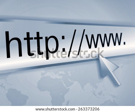 cursor pointing at http www text in browser address bar, arrow pointer, soft macro web url link page closeup