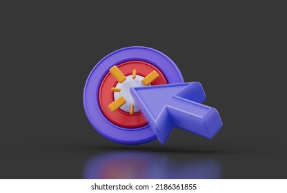 Cursor Sign With Bulls Eye On Dark Background 3d Render Concept For Target Hit Perfect Selection