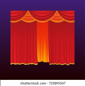 Curtains - realistic red drapes. Gradient background. High quality clip art for presentations, banners and flyers, depicting cinema, concert and prize award illustrations.