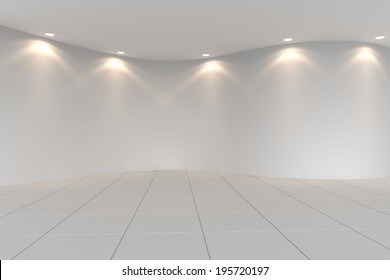 Curve White Empty Room With Tile Floor And Downlight