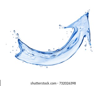 Curved arrow made of water on a white background. 3D illustration