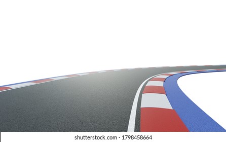 Curved Asphalt Racing Track Road Isolated On White Background With Clipping Path. 3d Rendering